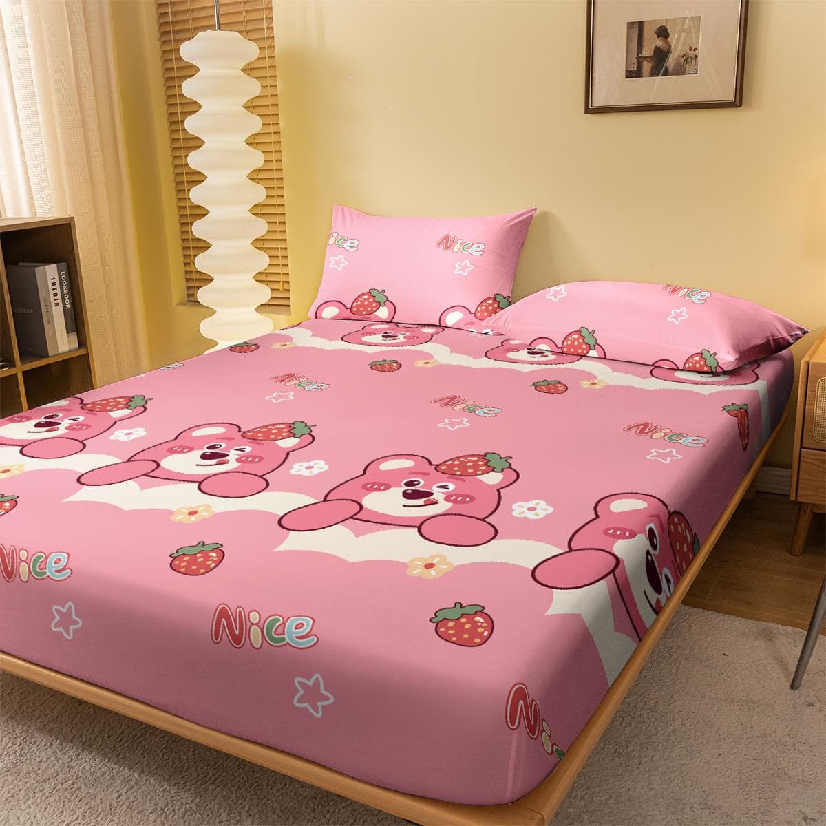 1 Cartoon Cute Animal Bear Printed Matte Fitted Sheet, Bedroom Printed Bed Cover, Bedding (Excluding Pillowcases) 100x200cm