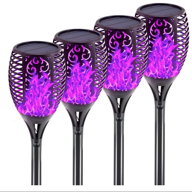 1Pcs Purple Blue Green Solar Lamp Flame Torch Outdoor Induction Lamp Garden Garden Ground Plug Decorative Landscape Lamp purple