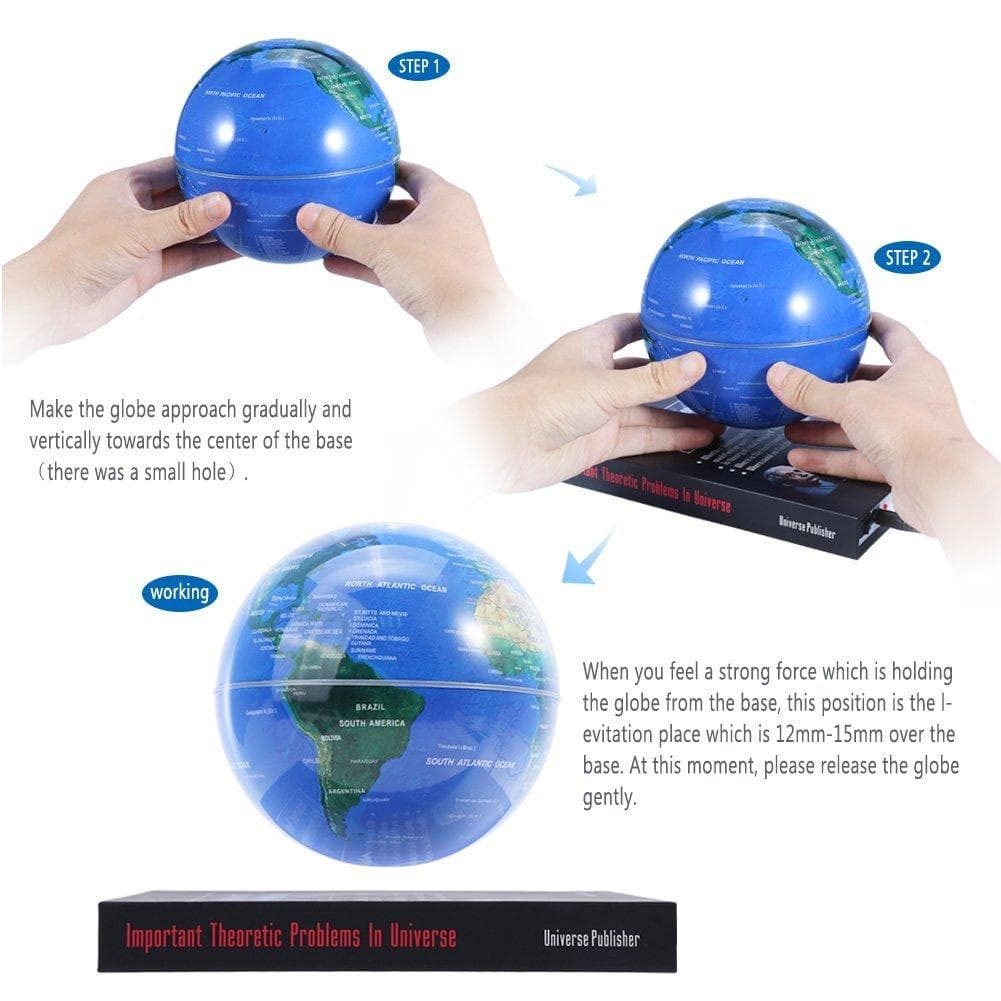 6 Floating Magnetic Levitation Globe Rotating LED Earth for Class Study and Office Decoration EU Plug