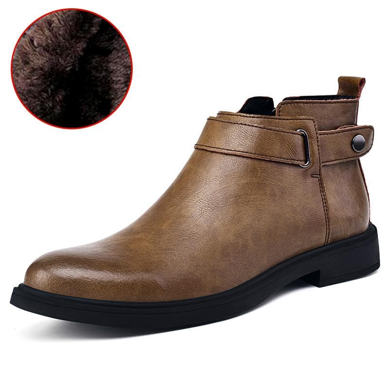 Autumn and Winter New Men's Chelsea Boots Fashion Men's Comfortable Buckle Short Boots Men's Velvet Warm Black/Brown Ankle Boots 41