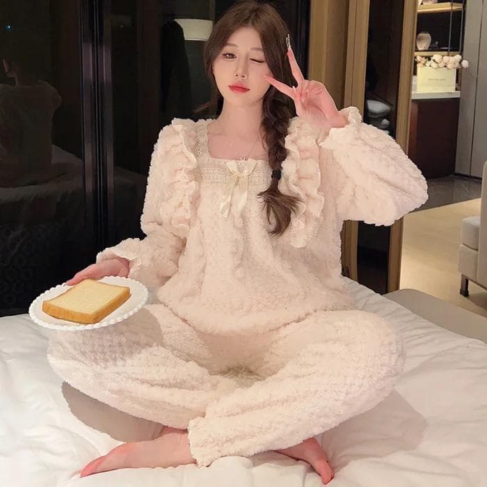 Women's Large Size Plush Pajamas Winter Thickened Sweet Home Wear Long-sleeved Long-sleeved Pullover Outerwear 5XL
