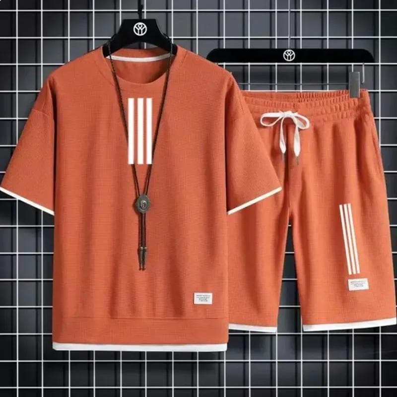 Adida New Man Tracksuits 2 Piece Short Sleeve Suits Printing T-shirt +sweatpants Sets Sutdent Casual Summer Sport Clothes L