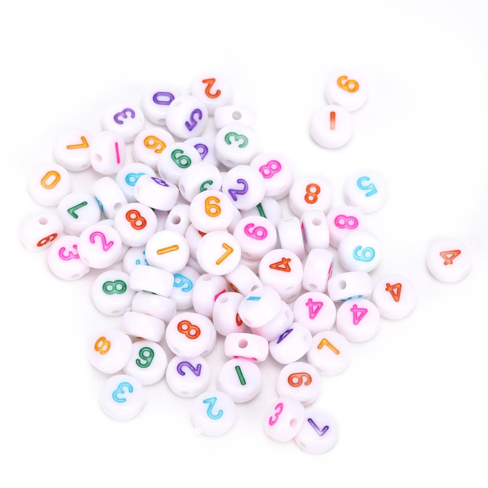 300Pcs Round Number Beads White Colorful Smooth Acrylic Figure Beads Jewelry Making Bracelets