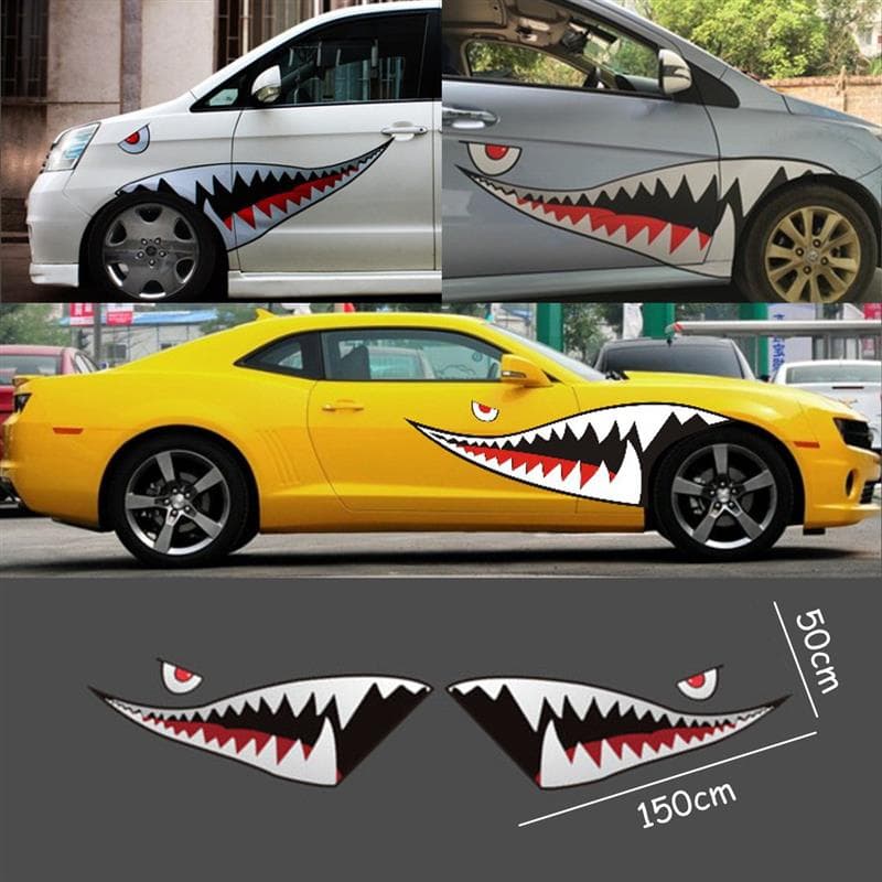2x59''Full Size Flying Tiger Shark Mouth Teeth Car SUV Bumper Sticker Door Deca