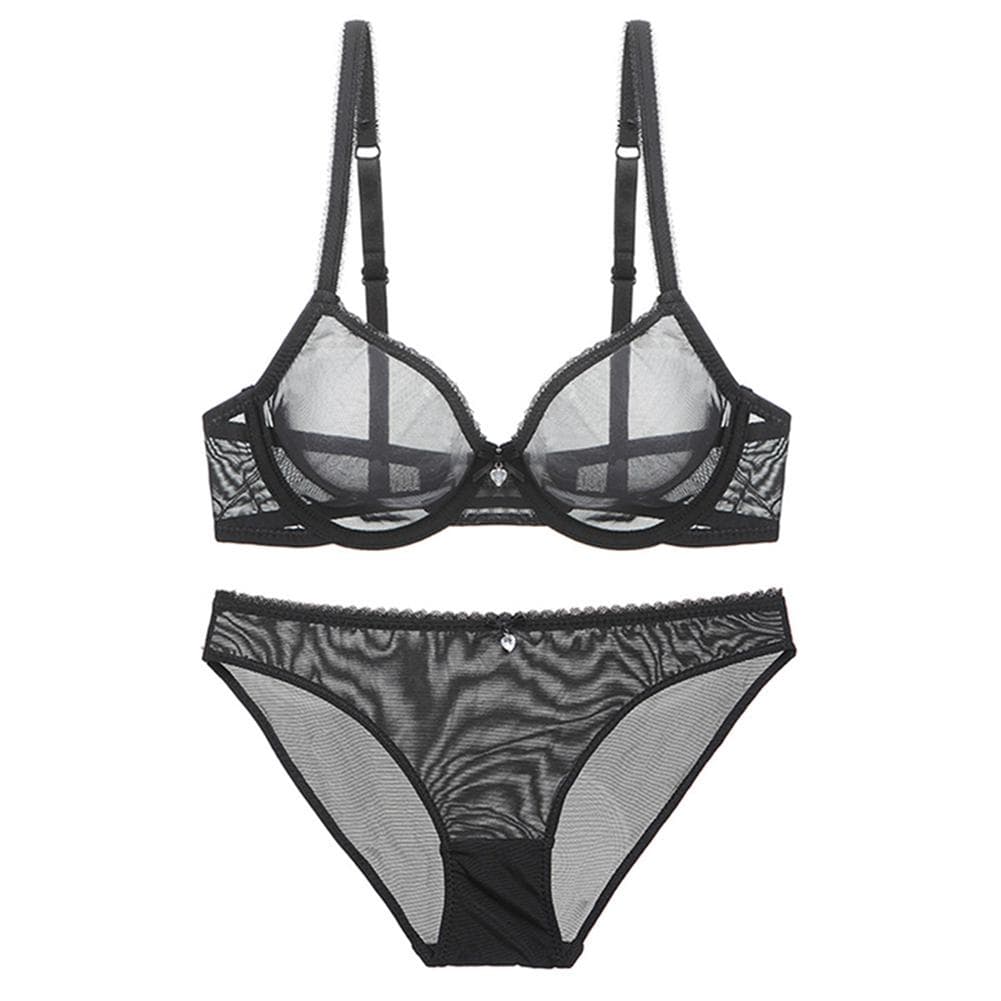 Varsbaby Women See-through Lace Push Up Bra 34B black