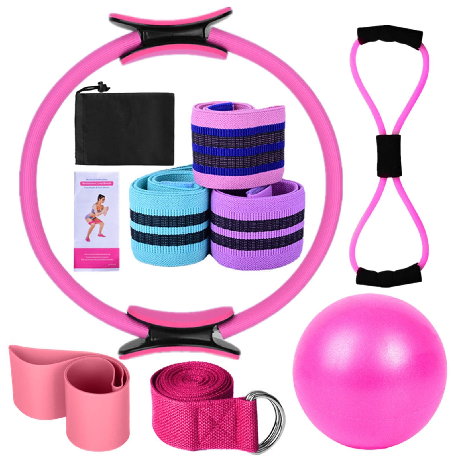 Yoga Sets for Women Pilates At Home Equipment Pilates Magic Ring Booty Bands for Working Out Glutes pink