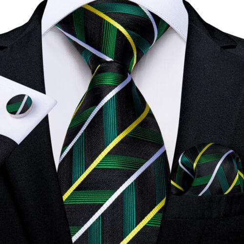DiBanGu Mens Silk Necktie Set Striped Paisley Solid Tie Pocket Square Cufflinks N-7750