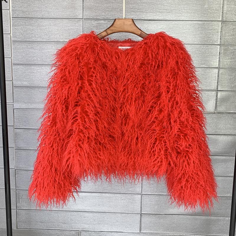 16 Color Women's Fur Coat Colorful Fluffy Pink Lamb Fur Faux Fur Coat Sheepskin Coat Winter Faux Fur Coat L red