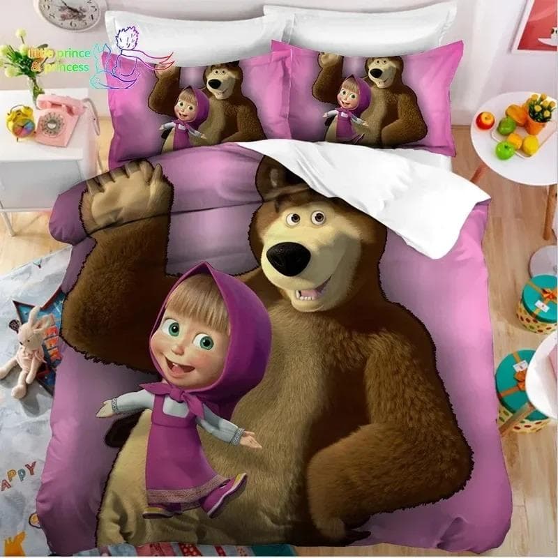 3D Print Anime bear Bedding Set,Duvet Cover Comforter Bed Set Quilt Cover Pillowcase,King Queen Twin Size Boys Girls Adultse 135x200cm 2pcs