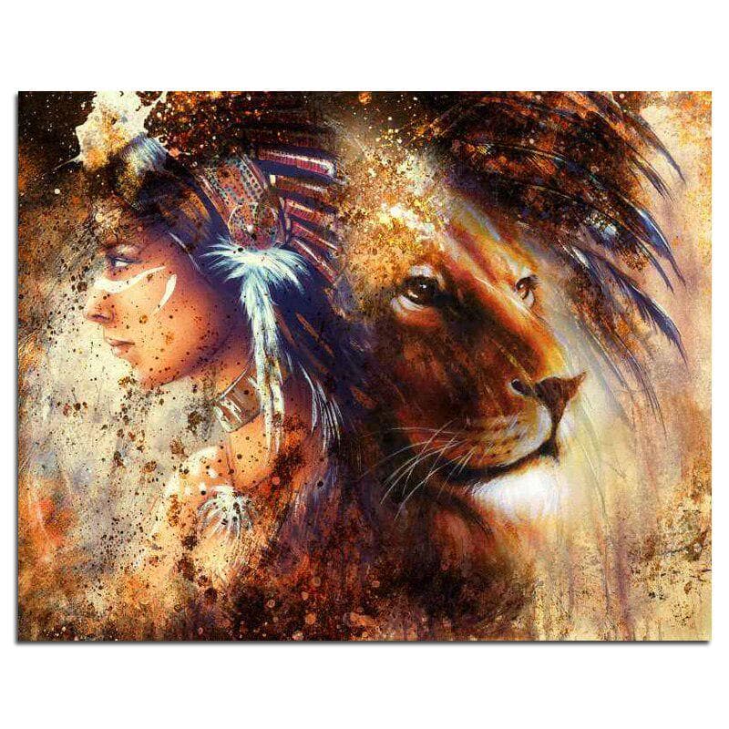 Lion and Fairy 5D DIY Diamond Painting Full Round Diamond Embroidery 20X30CM