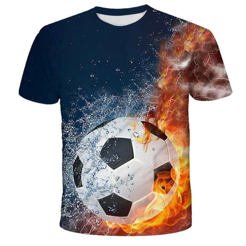 Fashion Football Flame 3D Print Children T-Shirt Soccer Boy Girl Shirt Casual Tees Teen Tops Kids Clothes Funny Sport Streetwear 11-12Y