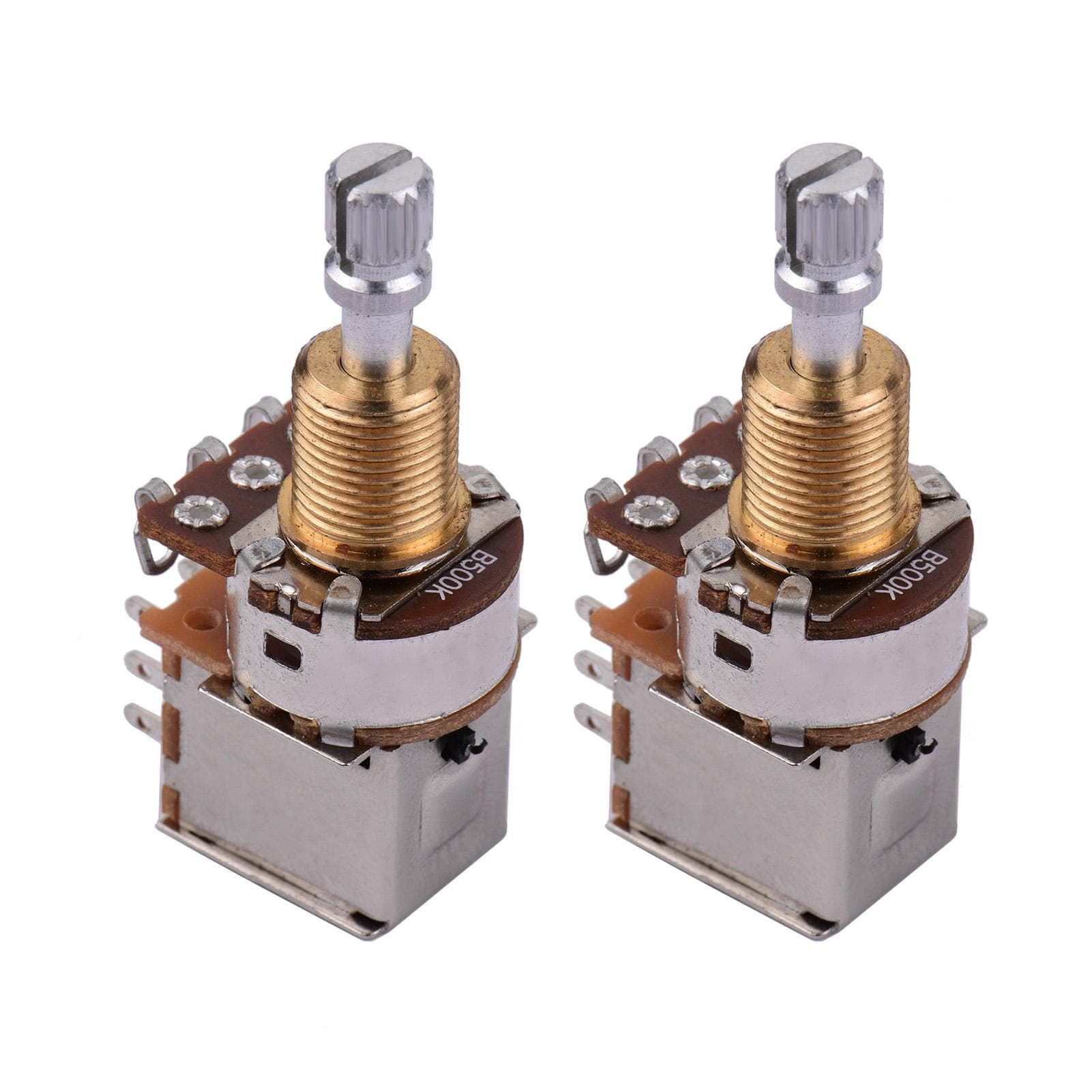Electric Guitar Bass Potentiometers Split Shaft Pots Push Push Button Switch Guitar Parts 2pcs B500K gold