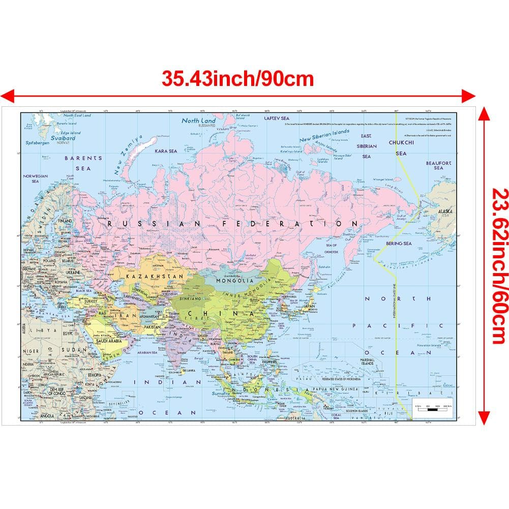 The Map of Asia, Without National Flags Series Large Map,English Version Educational Map,Home Office Decor,School Teaching Suppiles 3*2ft (90*60cm)