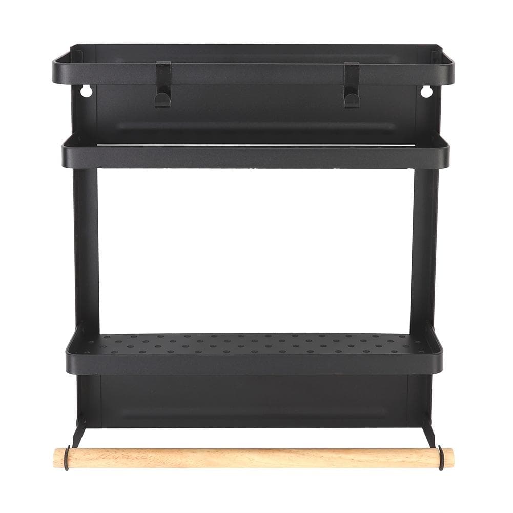 Household MultiFunctional Folding Magnet Refrigerator Rack Hanging Storage Rack (Black) Black