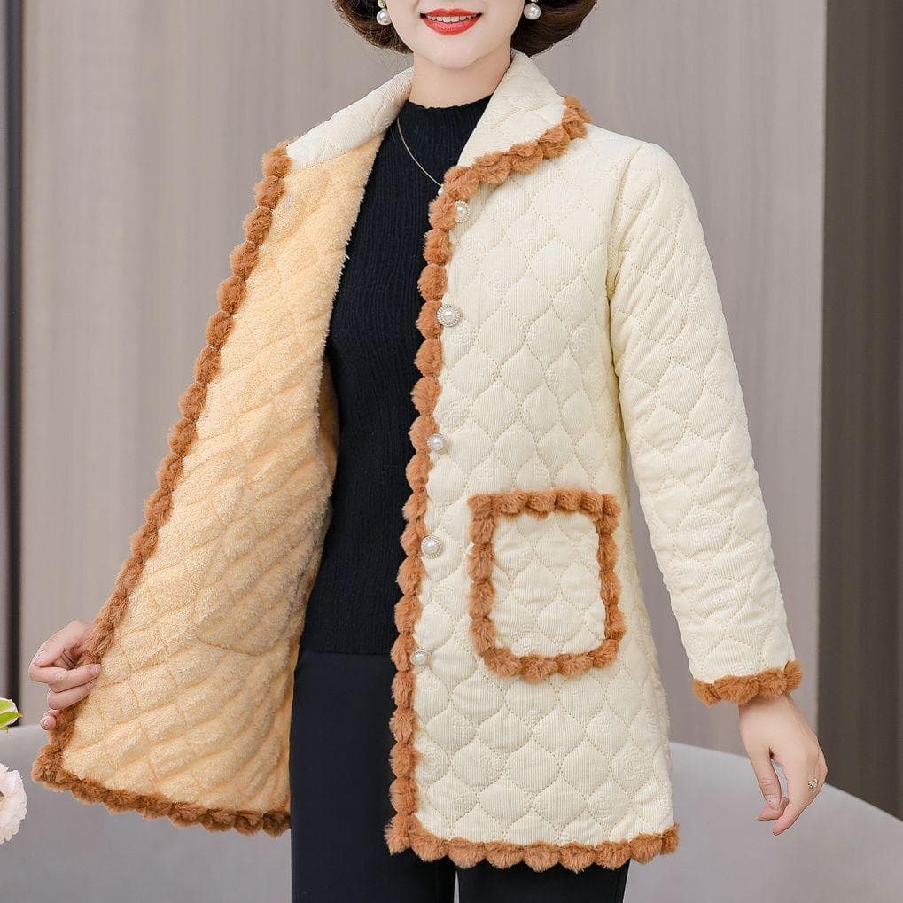 Mom's Winter Warm and Thick Coat with Velvet Medium To Long Cotton Jacket Cotton Jacket Women's Clothing 6XL