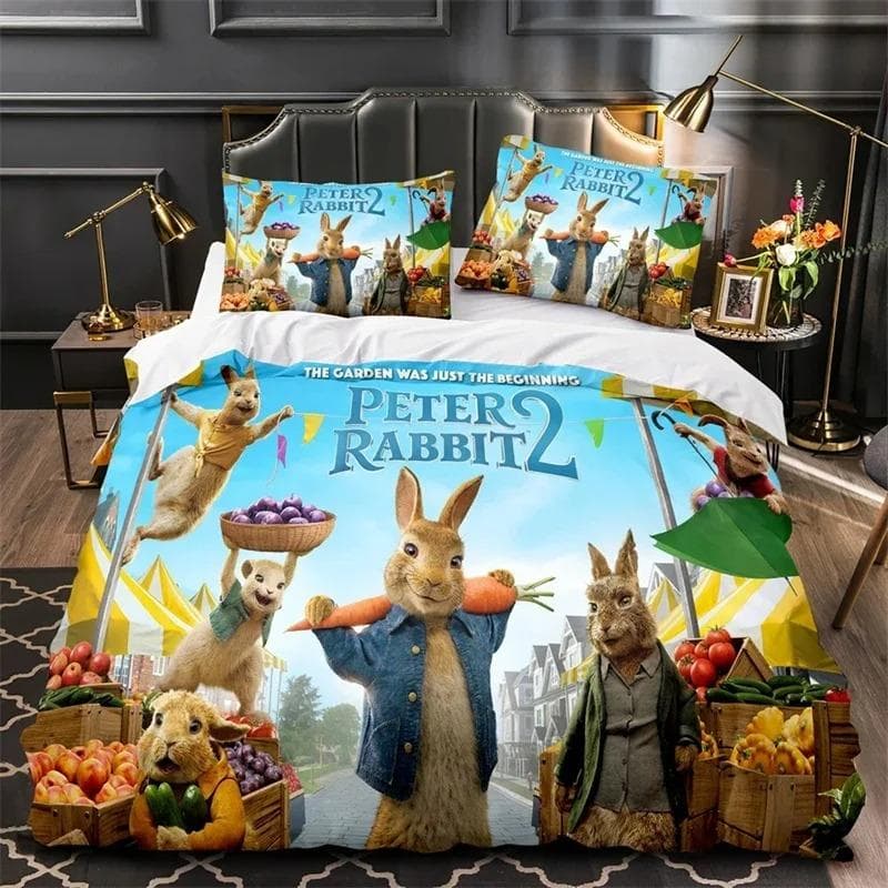 3D Print Peter the Rabbit Bedding Set,Duvet Cover Comforter Bed Set Quilt Cover Pillowcase,King Queen Twin Size Boys Girls EU Single 135x200cm