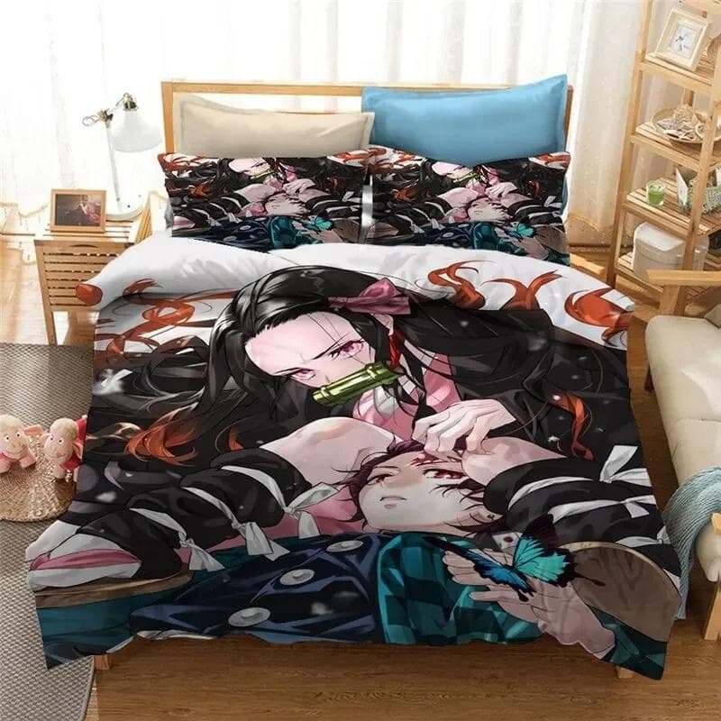 Anime Demon Slayer Duvet Cover Pillowcase 3D Printed Bedding Set Boys Girls Twin Queen Size Duvet Cover Pillowcase Bed Kids 135X200cm