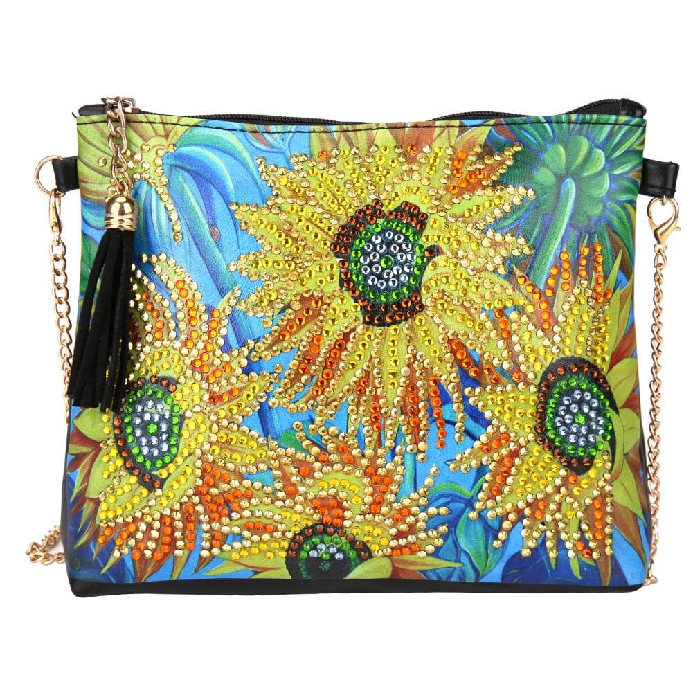 Diamond Painting Wallet Black PU Leather Sunflower Pattern Chain Bag DIY Hand Made Craft Gift