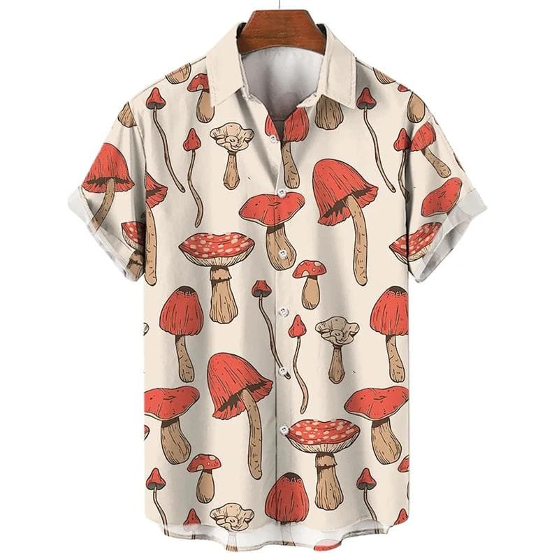 New Short-Sleeved Shirt Men Plus Size Hawaiian 3d Mushroom Print Men'S Tops Vintage Summer Streetwear Shirt For Men Clothing L