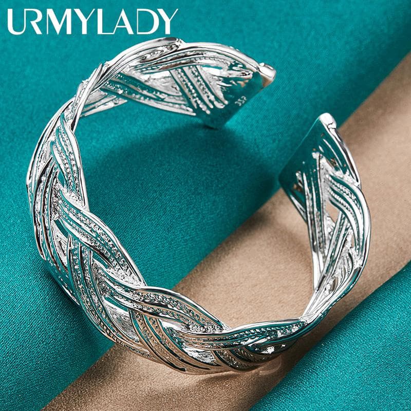 925 Sterling Silver Woven Bangles Bracelet For Women Fashion Charm Jewelry MD024