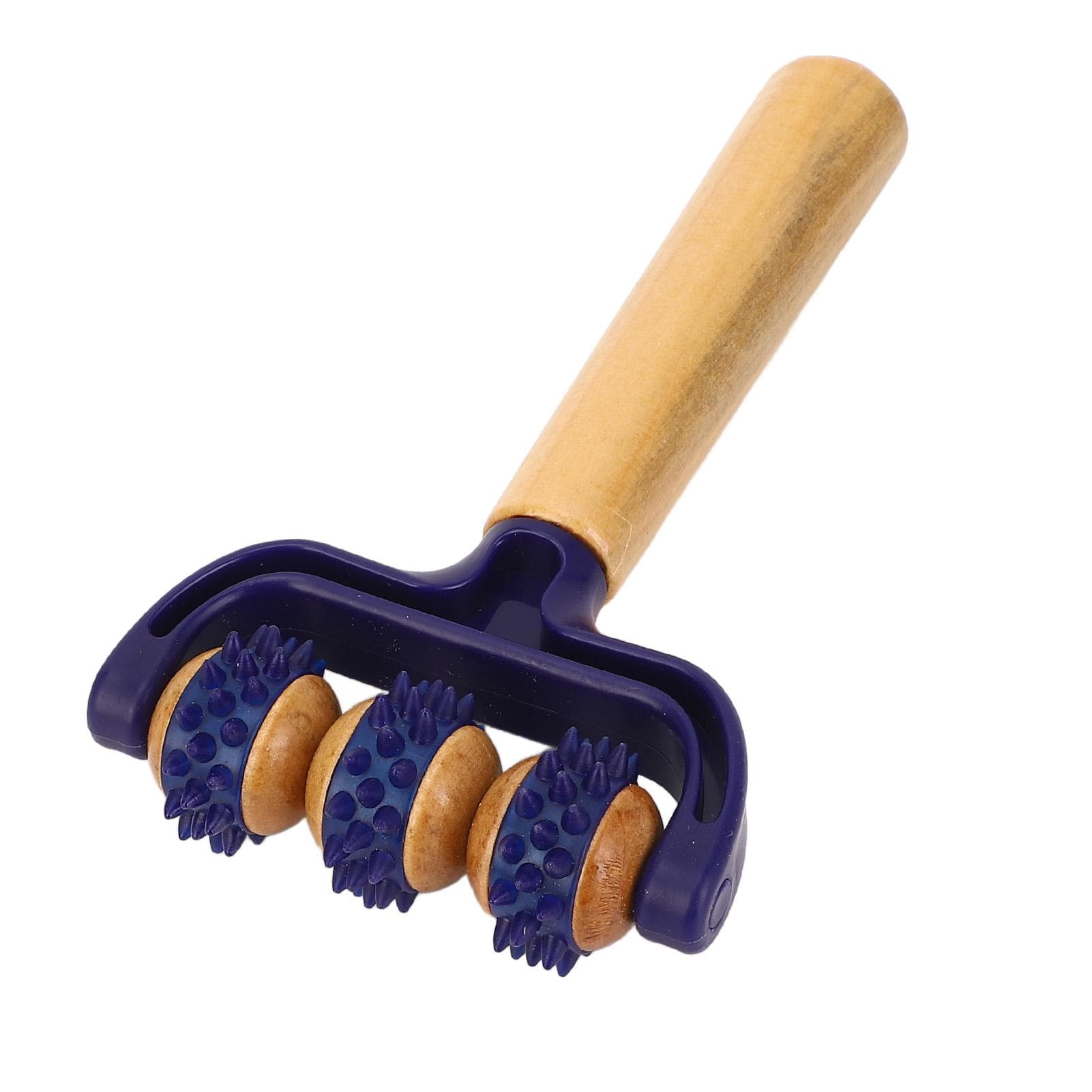 Handheld Massage Roller 3 Wheels Relaxing Ergonomic Wooden Muscle Roller Tool for Travel