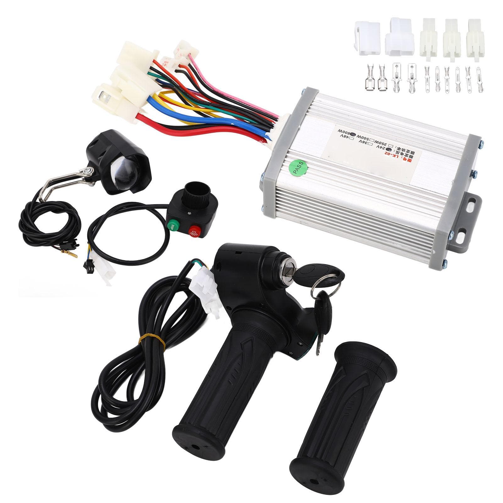 24V 800W Motor Brush Controller Throttle Twist Grip with Front Light Switch Electric Bike Bicycle