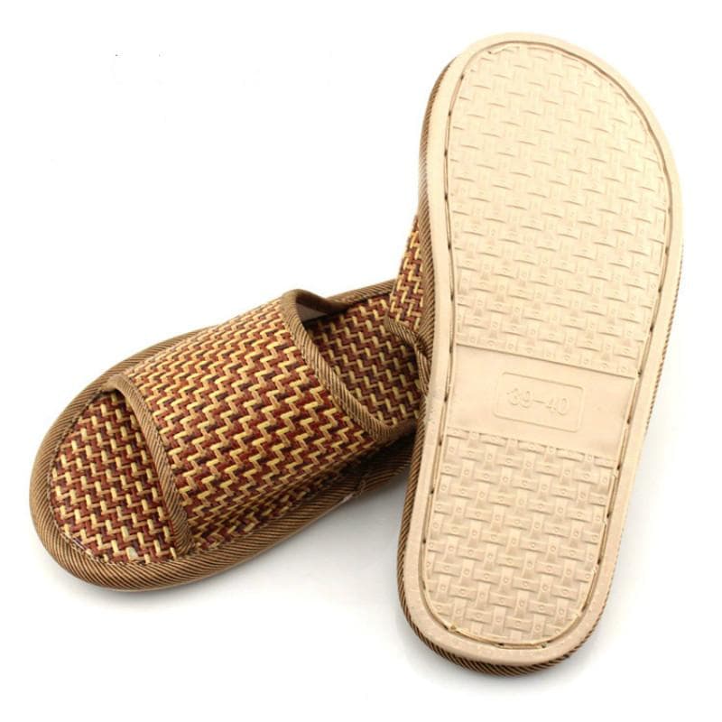 Summer Unisex Bamboo Woven Rattan Grass Woven Sandals and Mopping Stalls Home Indoor and Outdoor Slippers 44-45 coffee