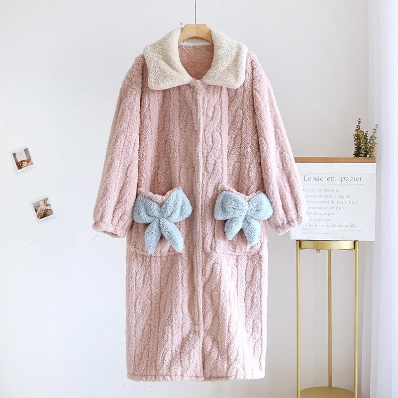 New Autumn and Winter Women's Long Skirt Flannel Nightdress Thickened Warm Coral Fleece Nightgown Home Service Skirt Sleepwear XL pink