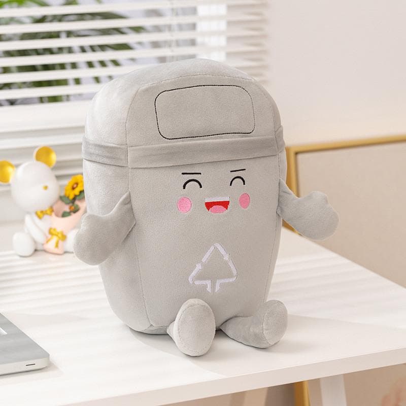 Soft Plush Trash Bin Toy With Comfortable Pp Cotton Filling For Kids Room gray