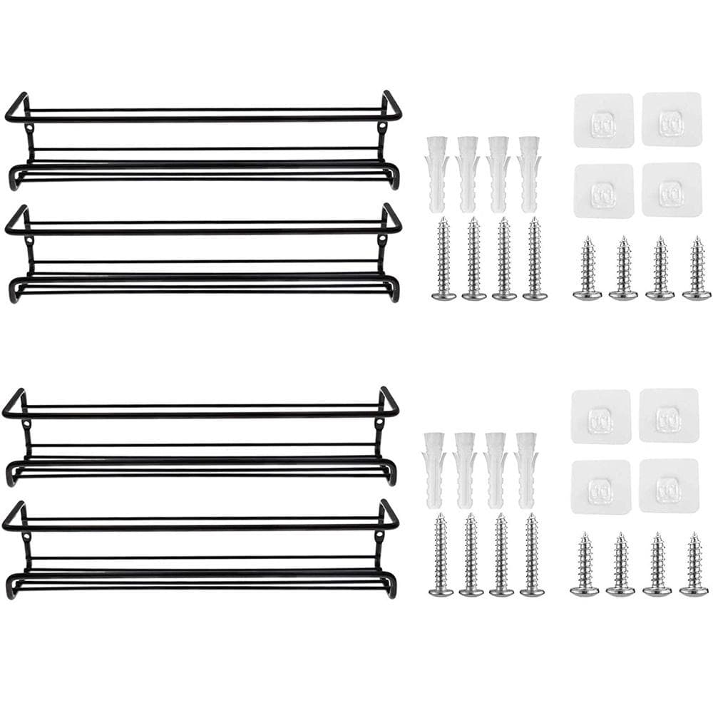4 Pack Spice Rack Wall Mounted Stainless Steel Metal Hanging Racks for Seasoning Jar Kitchen Cupboard Home Organiser 29x6x6.5cm&4-tier black