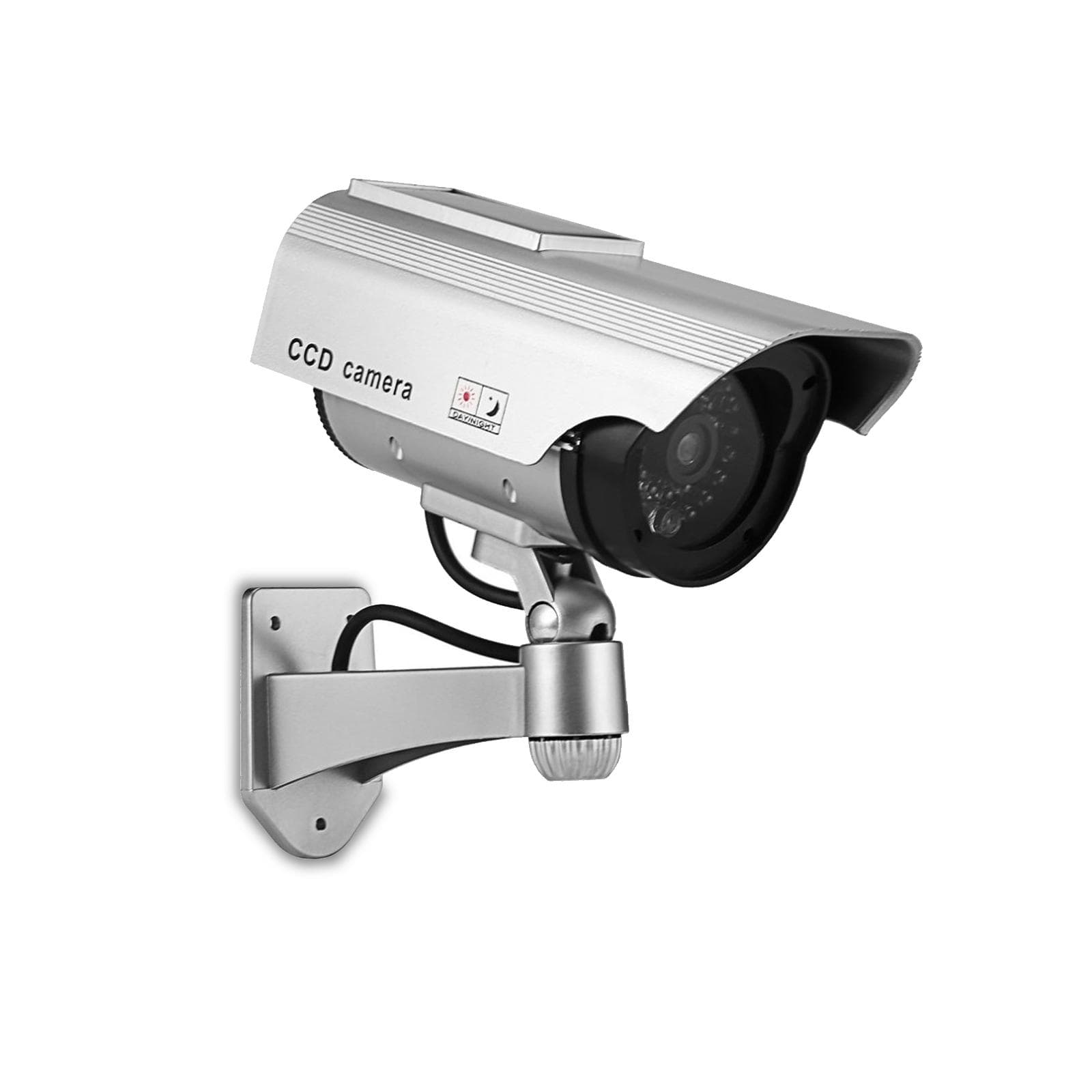Fake Security Camera Dummy Camera Simulated Surveillance Camera with Flashing Light Indoor Outdoor silver
