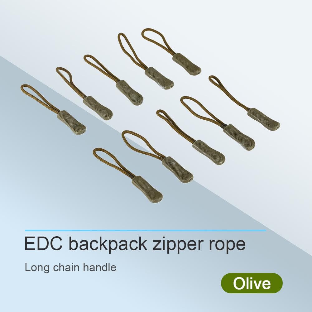 10x Zipper Pulls Slider Cord Rope Puller Ends Lock Zip Clip Buckle For Bag EDC Army Green