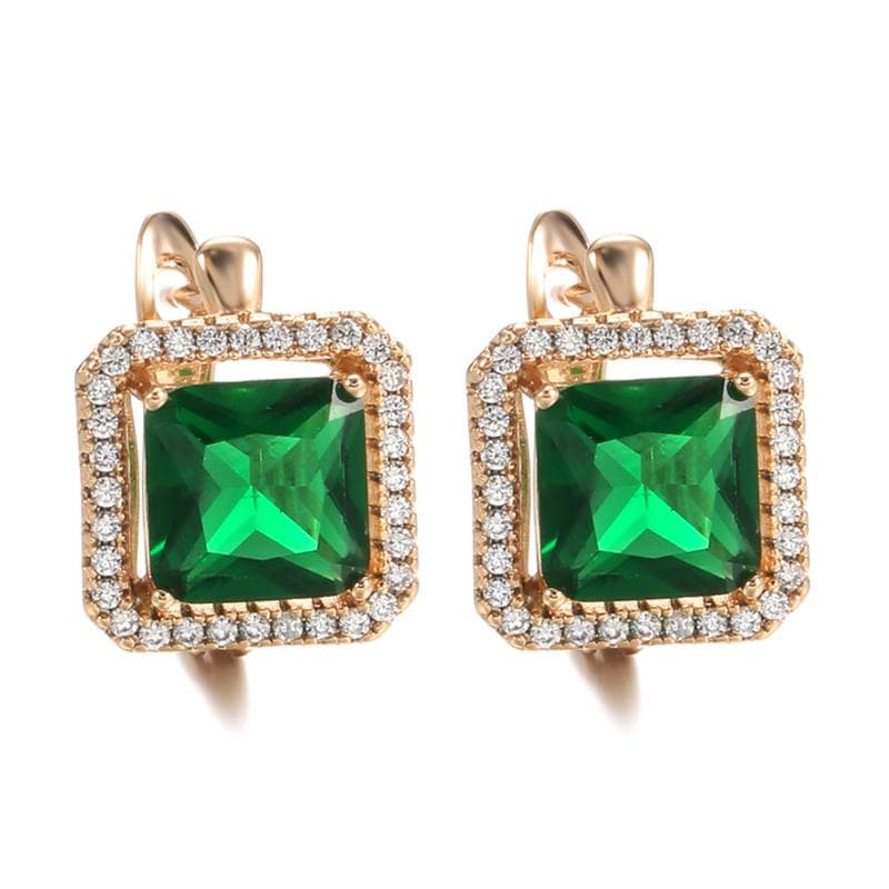 Claw Inlay Green Zircon Gold Color Square Drop Earrings for Women Ethnic Jewelry Luxury Match Accessories green
