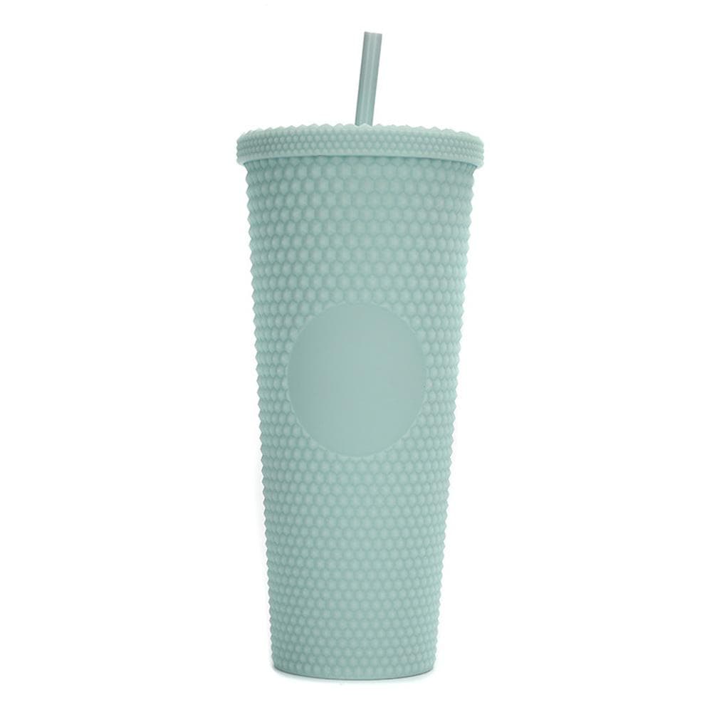 710ML/24OZ Large Capacity Water Cup Fully Studded Matte Tumbler Reusable Plastic Cup with Wide Opening Leak-Proof Lid Straw light green