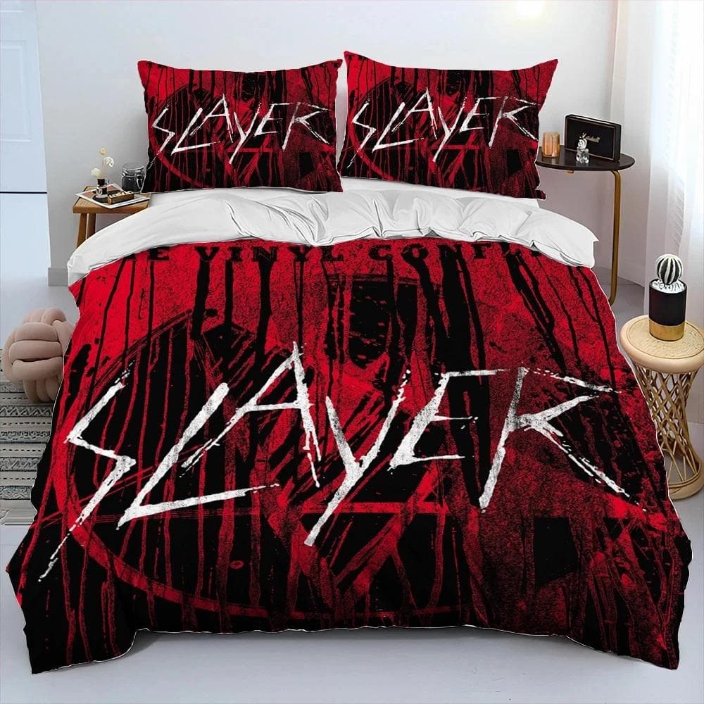 Slayer Heavy Metal Band Music Comforter Bedding Set,Duvet Cover Bed Set Quilt Cover Pillowcase,King Queen Size Bedding Set Gift AU Queen 210x210cm