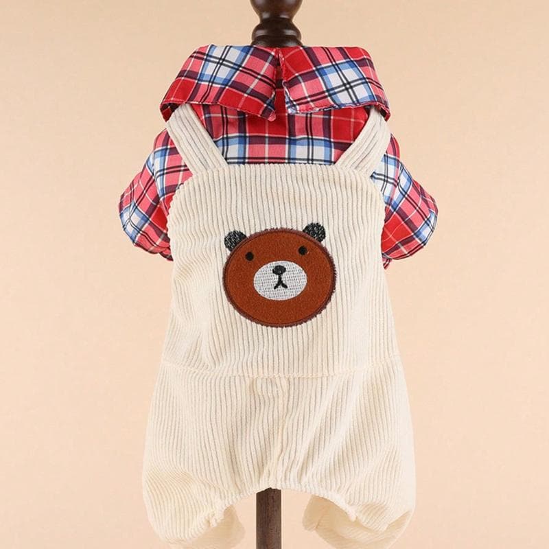 Corduroy Bear Small & Medium Dog Clothes, Spring/Summer 4-Leg Pet Dog/Cat/Puppy Apparel XS red