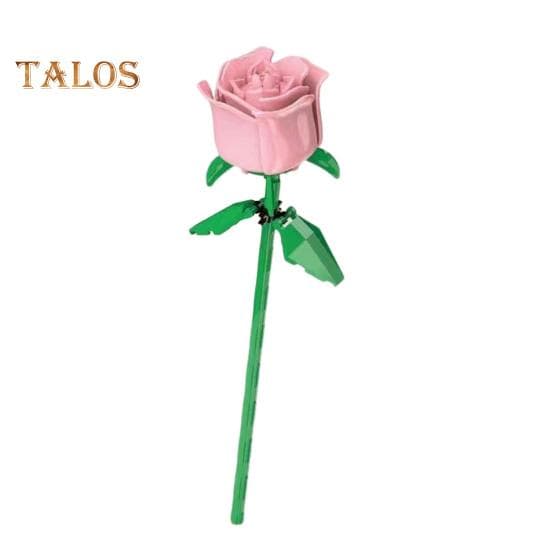 1 Set Building Block Rose Branch DIY Handmade Colorful Flower Block Assembly Toy Plastic Floral Plants Decoration Kids Adults Girls Gift pink