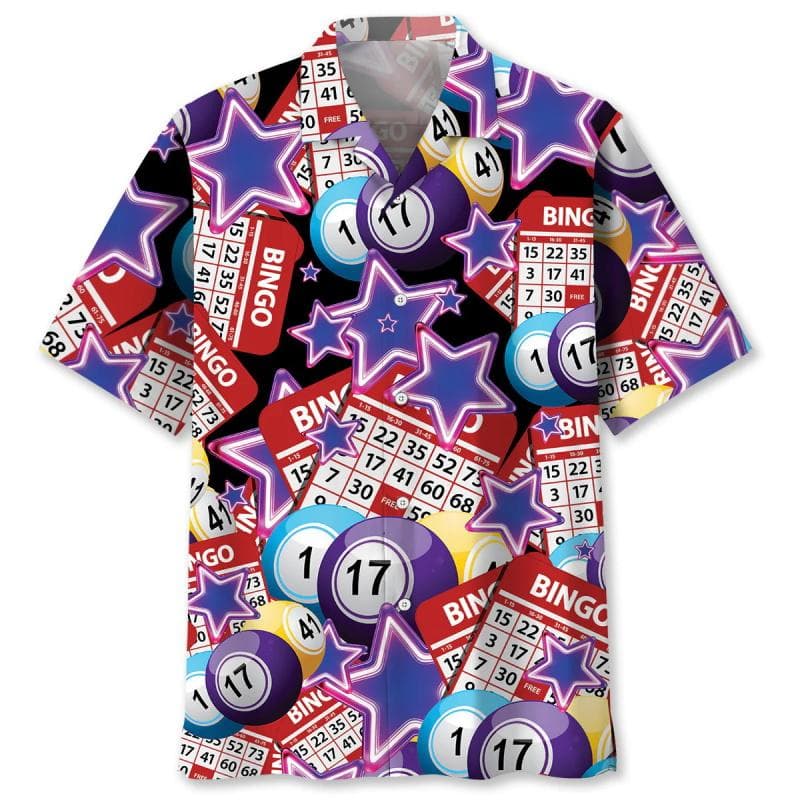 Full Print Mens Retro Bingo Game Hawaiian Shirt New In Summer Short Sleeve Button Up Beach Blouse Casual Men's Aloha Shirt Tops L