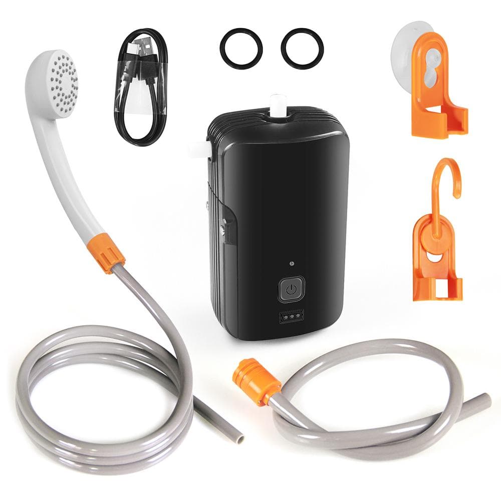 Outdoor Camping Shower Portable Electric Shower Pump Waterproof with 2Level Water Flow for Camping black