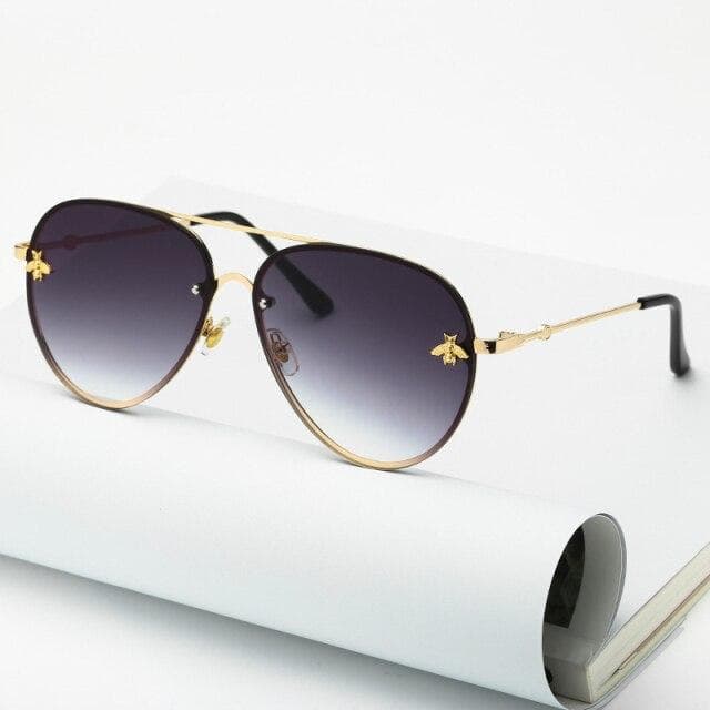 Vintage Bee Pilot Sunglasses Women Luxury Brand Designer Sun Glasses Male Female High Quality Metal Frame Gradient Oculos De Sol