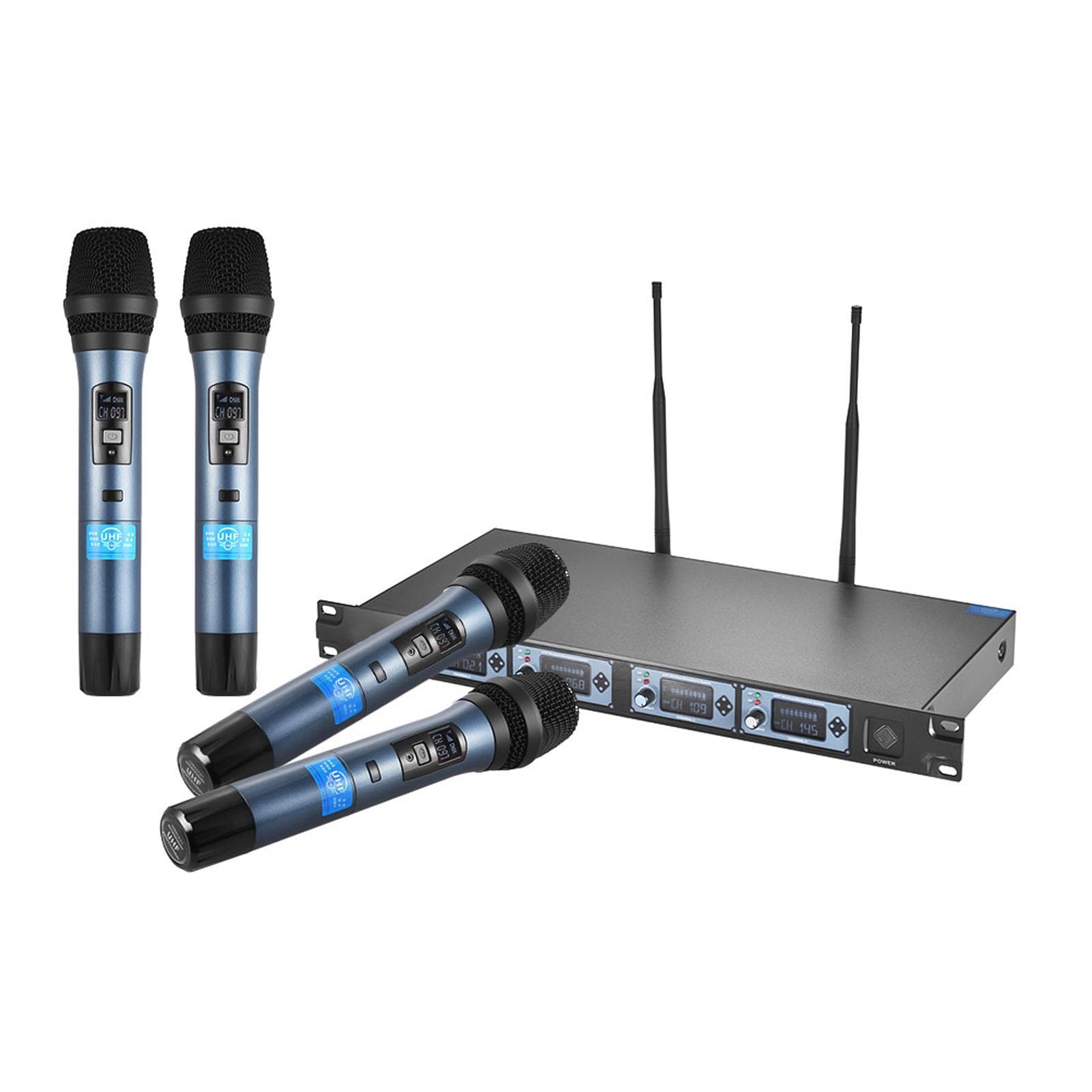 4D Professional 4 Channel UHF Wireless Handheld Microphone System 4 Microphones 1 Wireless Receiver EU Plug & Type 2