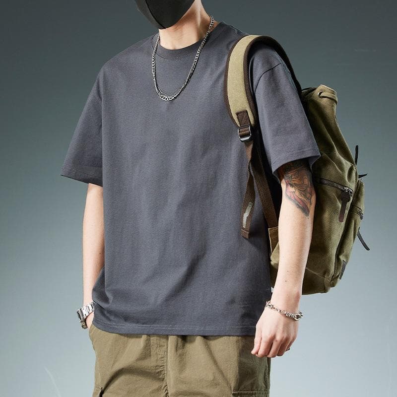 Cotton Men's T-shirt Short Sleeved Trendy Pure Cotton Solid Color Simple T-shirts L
