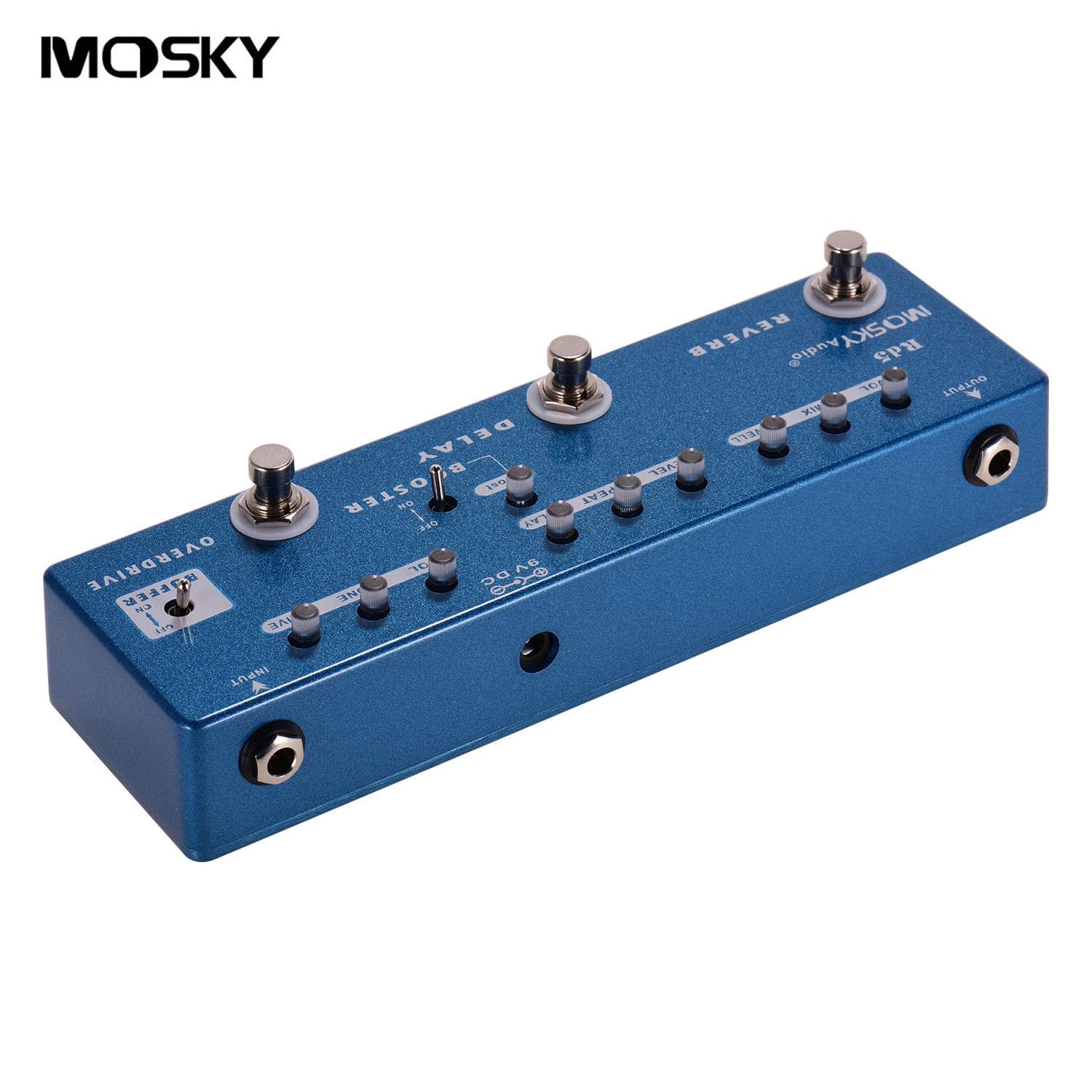 MOSKY RD5 5-in-1 Guitar Multi-Effects Pedal Reverb + Delay + Booster + Overdrive + Buffer Full blue