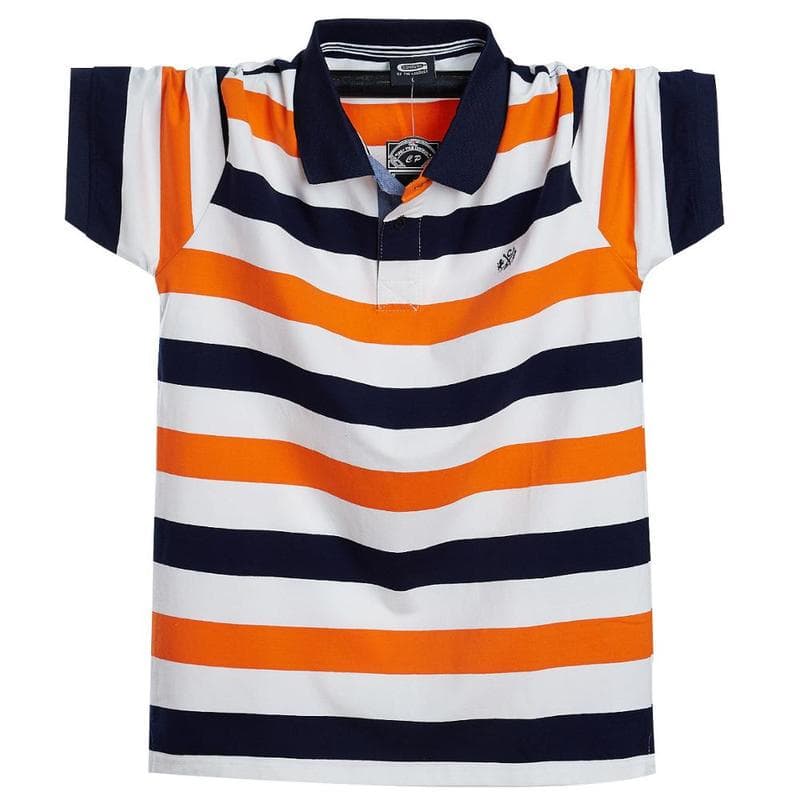 Men Short Sleeve Polo Shirt Summer Stripe Cotton Business Casual Male Polo Shirt Lapel Collar M-6XL XL orange