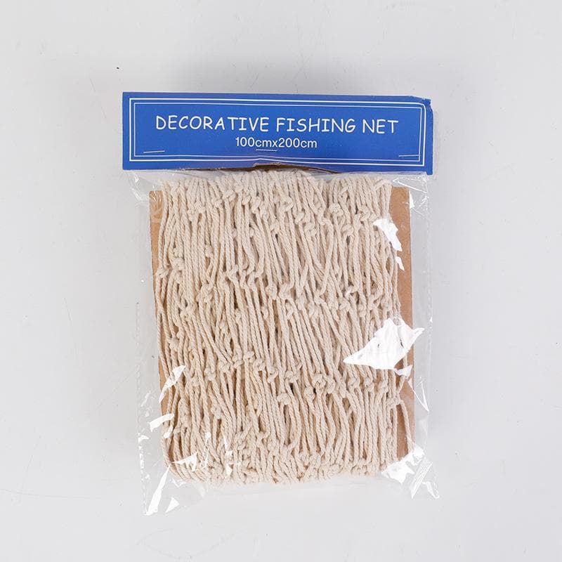 Decorative Fish Net Mixed Size Mediterranean Style Nautical Decorative Fishing Net Wall Hangings Decoration Sea Shells beige