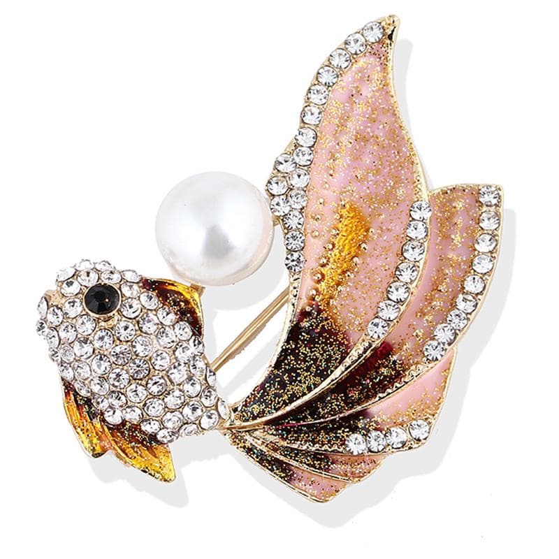 Enamel Goldfish Brooch Pin Women Rhinestone Crystal Animal Brooch Dress Jewelry