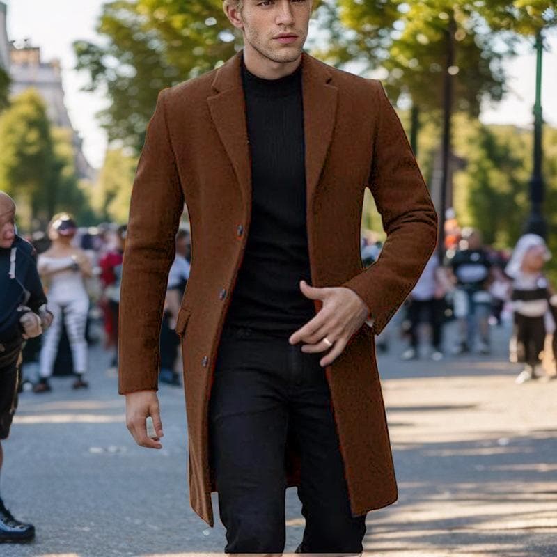Wool Coat Men's Coat Japanese and Korean Single-breasted Woolen Coat L brown