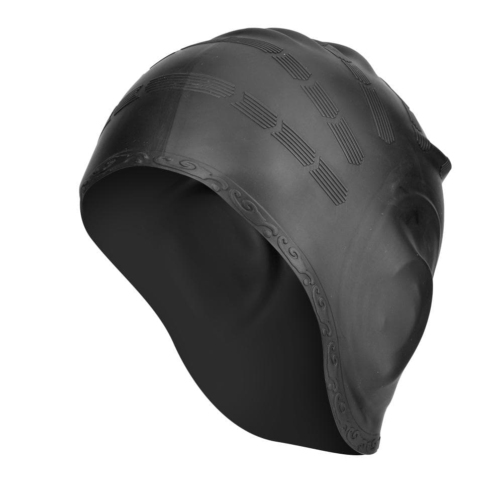 1Pc Sports Swim Silicone Hat Stretchy Comfortable Long Hair Ear Protector Cap for Swimming black