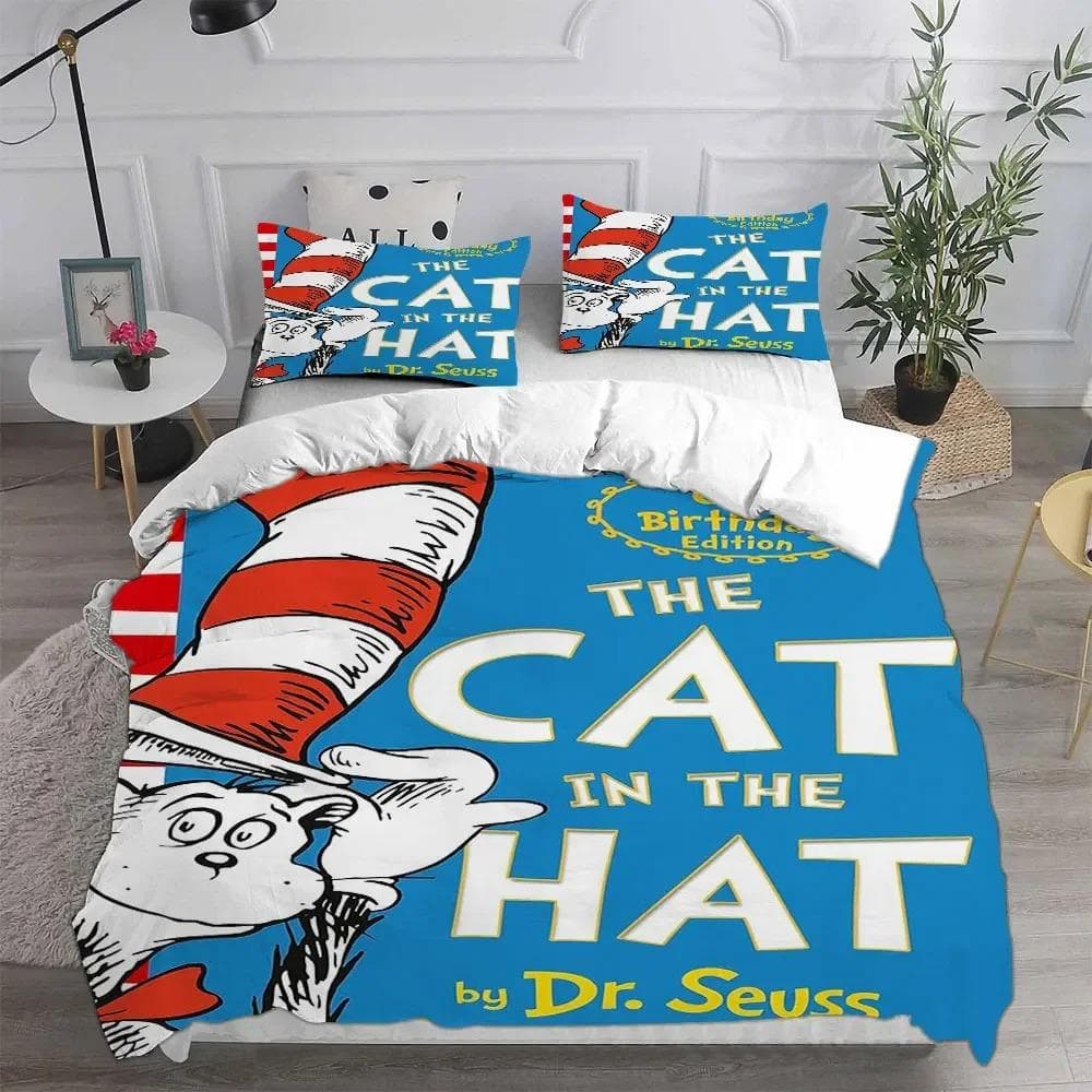 The Cat in the Hat Bedding Sets Comforter Quilt Bed Cover Duvet Cover Pillow Case Sets Kids Adult Size Home Textiles EU King 240x220cm
