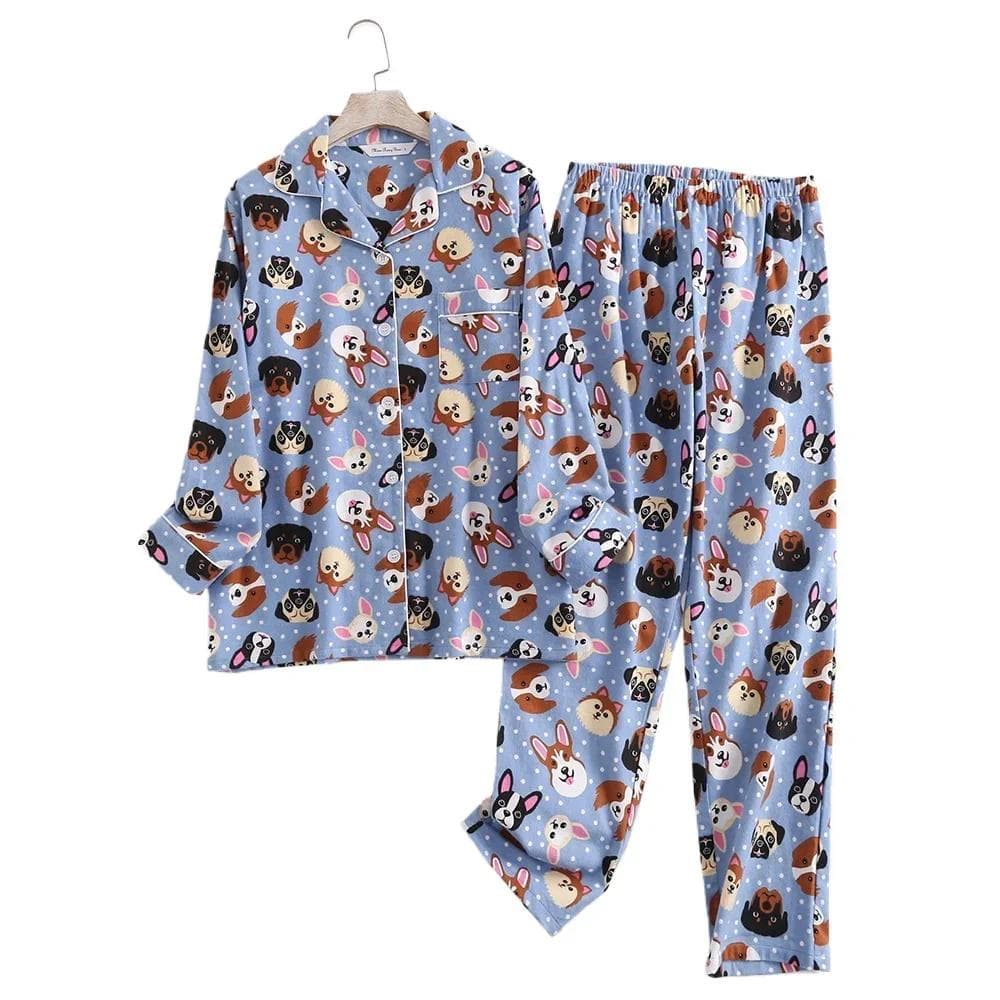 Cotton Flannel Women's Long Pants Pajamas Sets for Sleepwear Plaid Design Loose Autumn and Winter Long Sleeve Trouser Suits XL